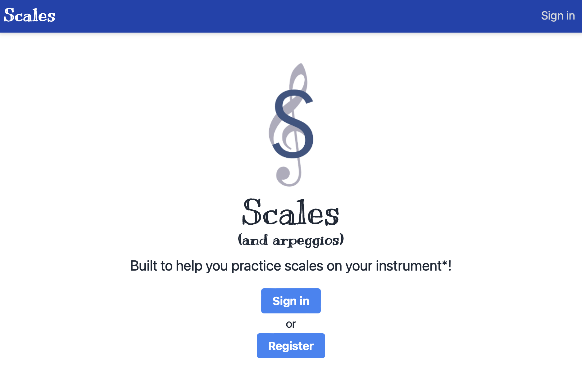 Scales practice helper logo - a treble clef with the letter S inside it